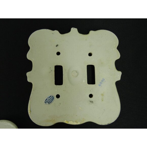 VIntage MCM Double Light Switch Cover Plates Lot Ceramic Floral Pink Purple - Picture 9 of 11